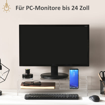 HOMCOM Monitorständer mit Tastaturfach, transparent, für Monitore bis 24 Zoll, 2 Etagen, Acryl, 50,8 x 19 x 12 cm