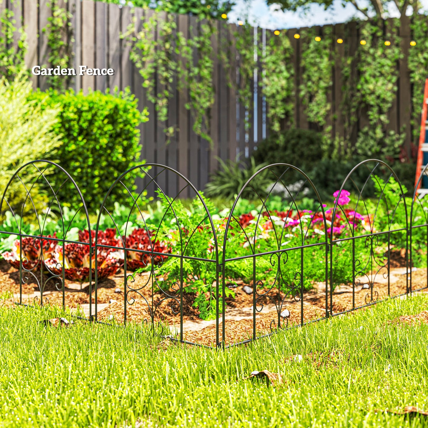 Outsunny Gartenzaun Zaun Stahl 300 cm x 70 cm hoch Dekorativer Gitterzaun Set Zaunelemente Schwarz