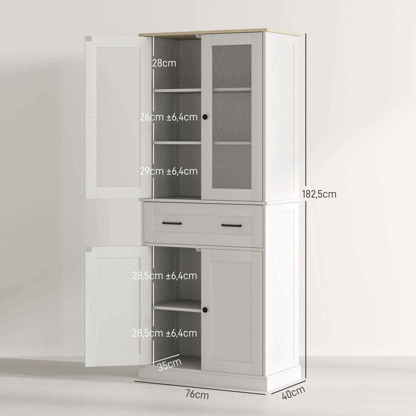 HOMCOM Küchenschrank, Buffet, Acrylfront, Schubladen, 76 x 40 x 182,5 cm, Cremeweiß