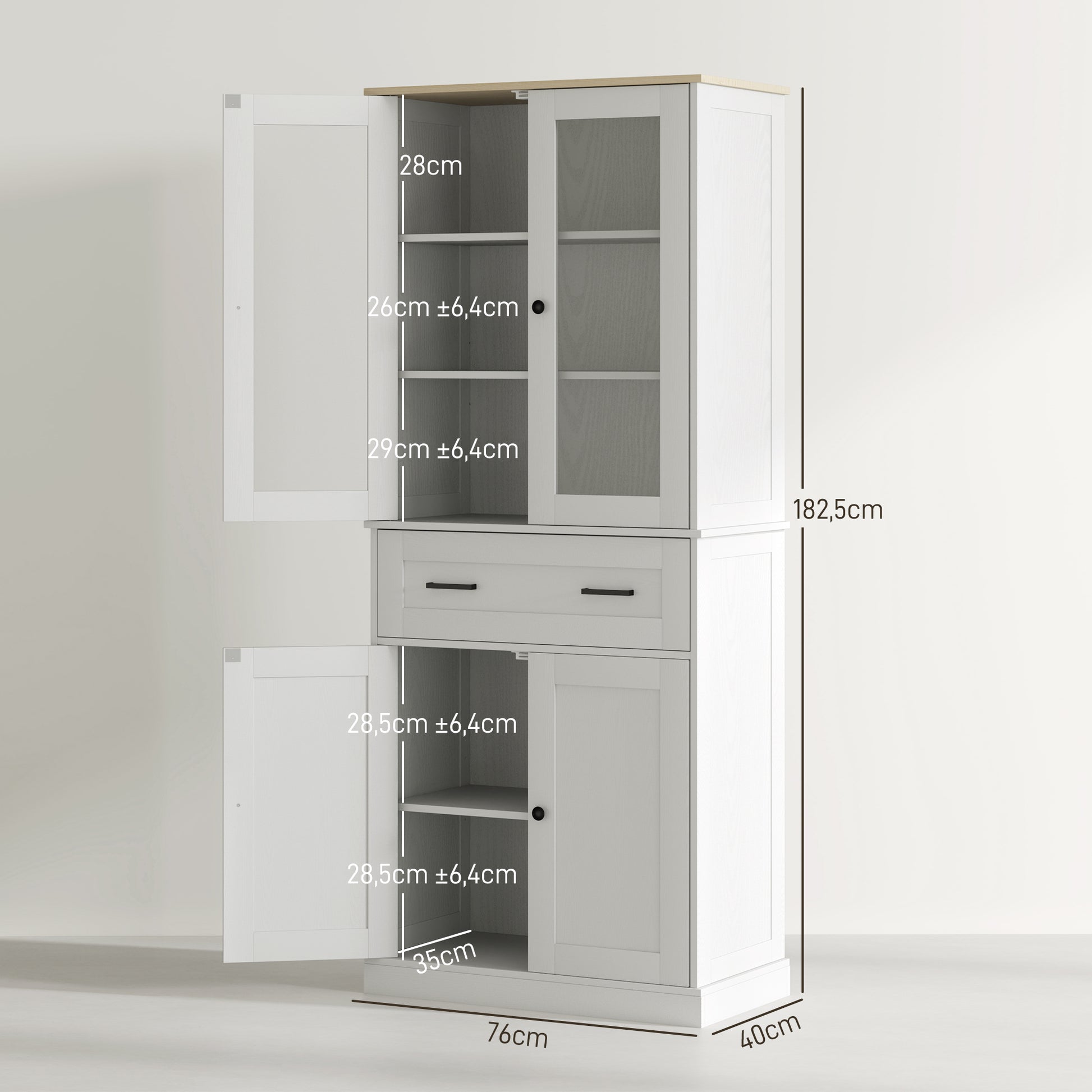 HOMCOM Küchenschrank, Buffet, Acrylfront, Schubladen, 76 x 40 x 182,5 cm, Cremeweiß
