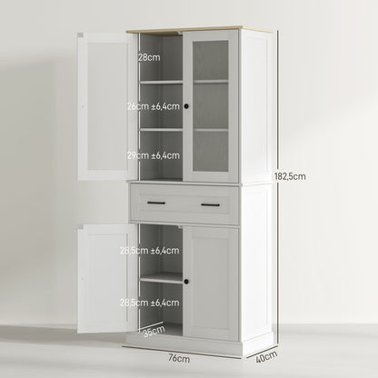 HOMCOM Küchenschrank, Buffet, Acrylfront, Schubladen, 76 x 40 x 182,5 cm, Cremeweiß