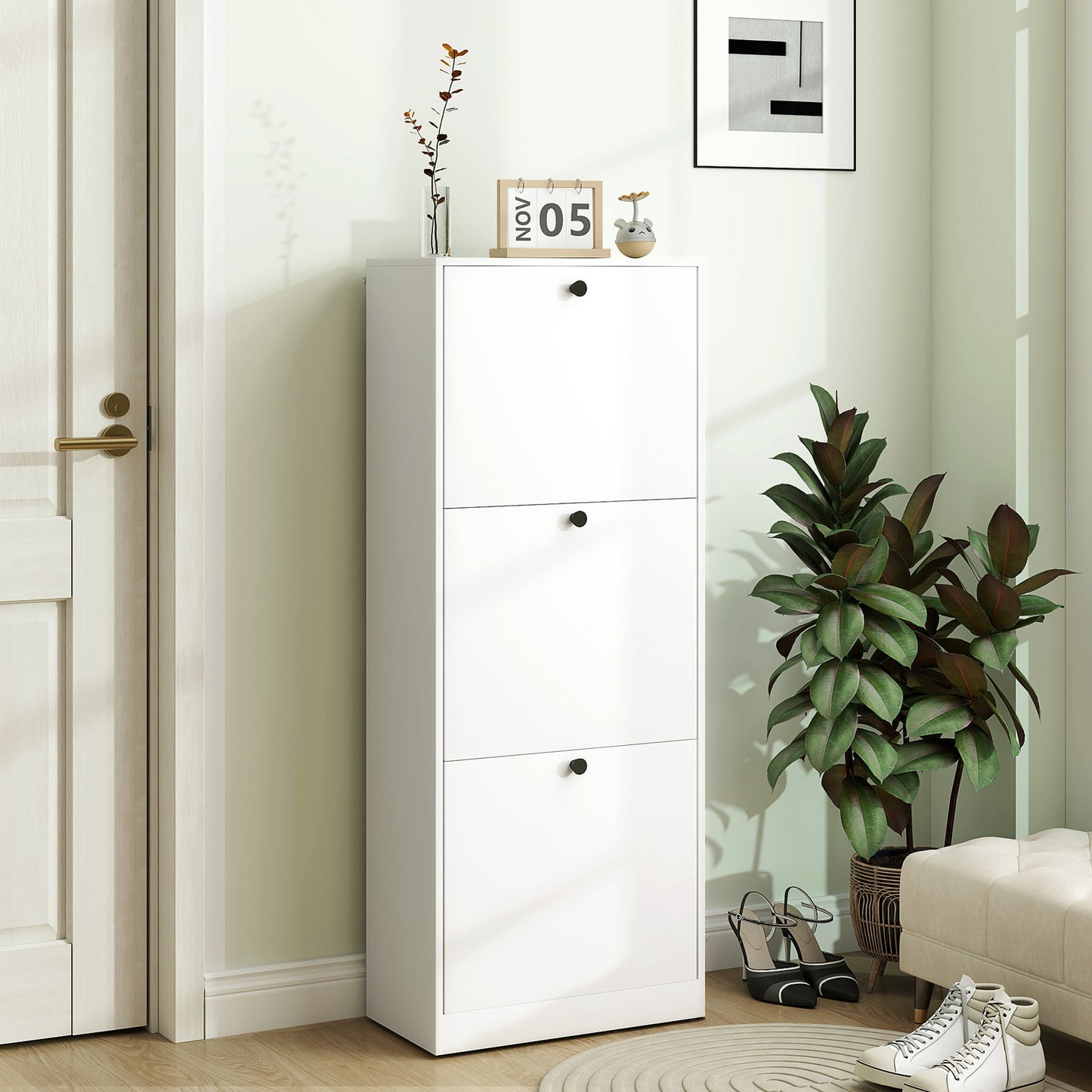 HOMCOM Schuhschrank, 3 Schubladen, für bis zu 12 Paar Schuhe, Spanplatte, Weiß