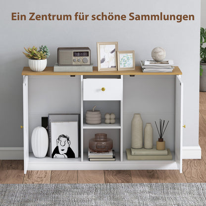 HOMCOM Küchenkommode, Sideboard mit Schublade, Schränken, Regalen, Spanplatte, Weiß