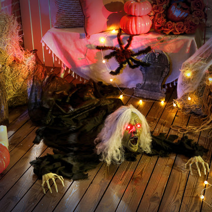 Outsunny 183cm Halloween Dekoration Halloween Zombie-Alte mit LED-Lichter, Soundfunktion, für Party