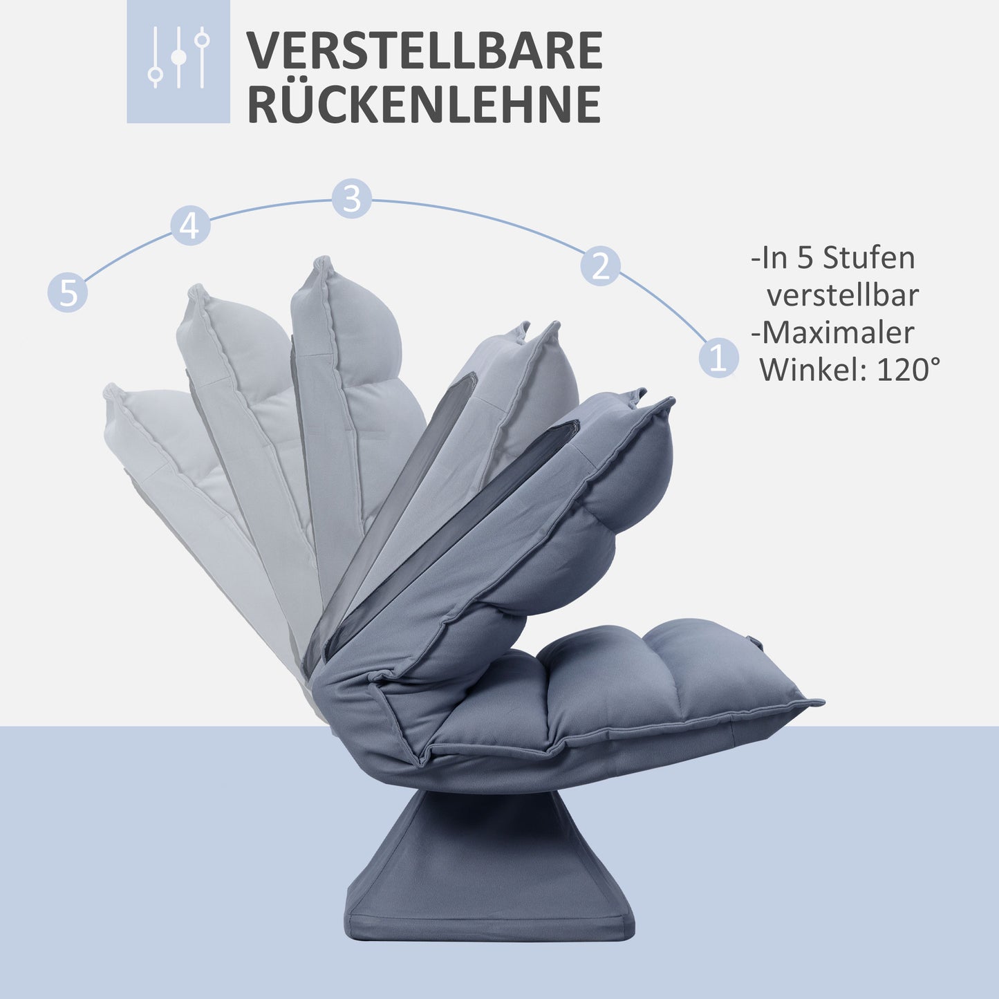 HOMCOM Sessel, drehbar, neigbare Rücklehne, Lederoptik, Stahlrahmen, grau, 62 x 70 x 95 cm