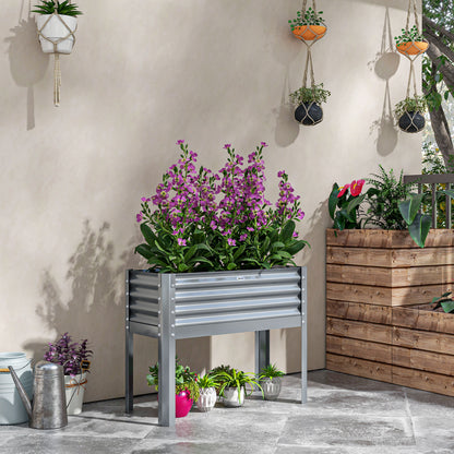 Outsunny Hochbeet Pflanzenbeet Pflanzkasten, wetterbeständig, 100 cm x 45 cm x 80 cm, Silber