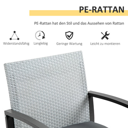 Outsunny Polyrattan Sitzgruppe für 2 Personen Balkonmöbel Set mit Beistelltisch mit Sitzkissen Stahl Schwarz+Grau