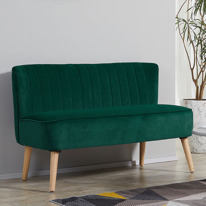 HOMCOM Sofa 2 Sitzer Couch, Kleine Loveseat mit Samt-Optik Modern Polstersofa für Wohnzimmer, Schlafzimmer, kleinen Raum, Dunkelgrün 117 x 56,5 x 77 cm