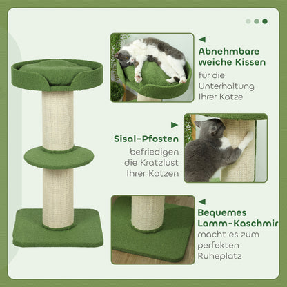 PawHut Katzenbaum 91cm Spielbaum mit Katzenbett, Plattform Lammwolle Grün