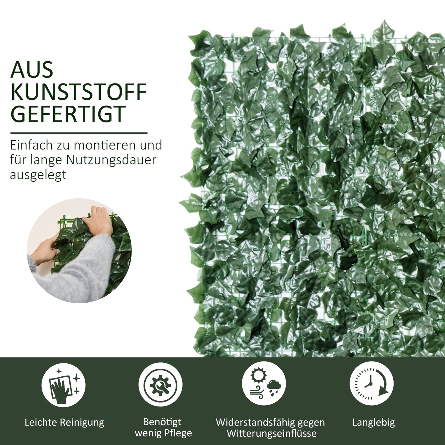 Outsunny Künstlicher Hecken Sichtschutz, UV Geschützt Sichtschutz, Grün Balkon Sichtschutz, Zaun Sichtschutzgitter mit Blättern, Hecken Zaun, WandKünstliche 300 x150 cm för Garten Hochzeit