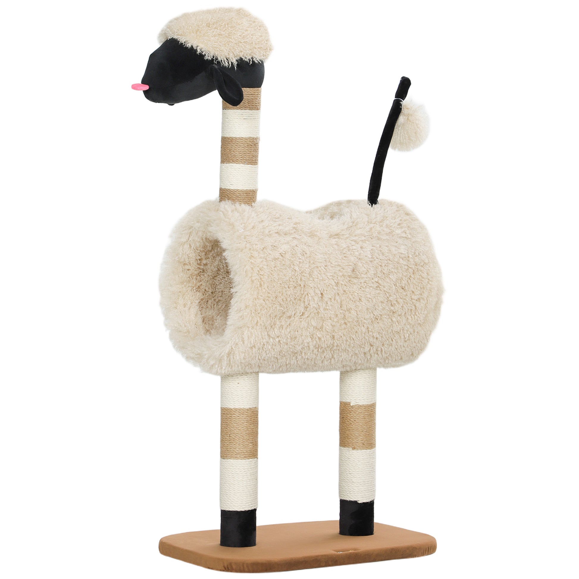 PawHut Katzenbaum im Schaf-Design, mit Kratzpfosten, Tunnel und Spielzeug, 98 cm, Hellbraun