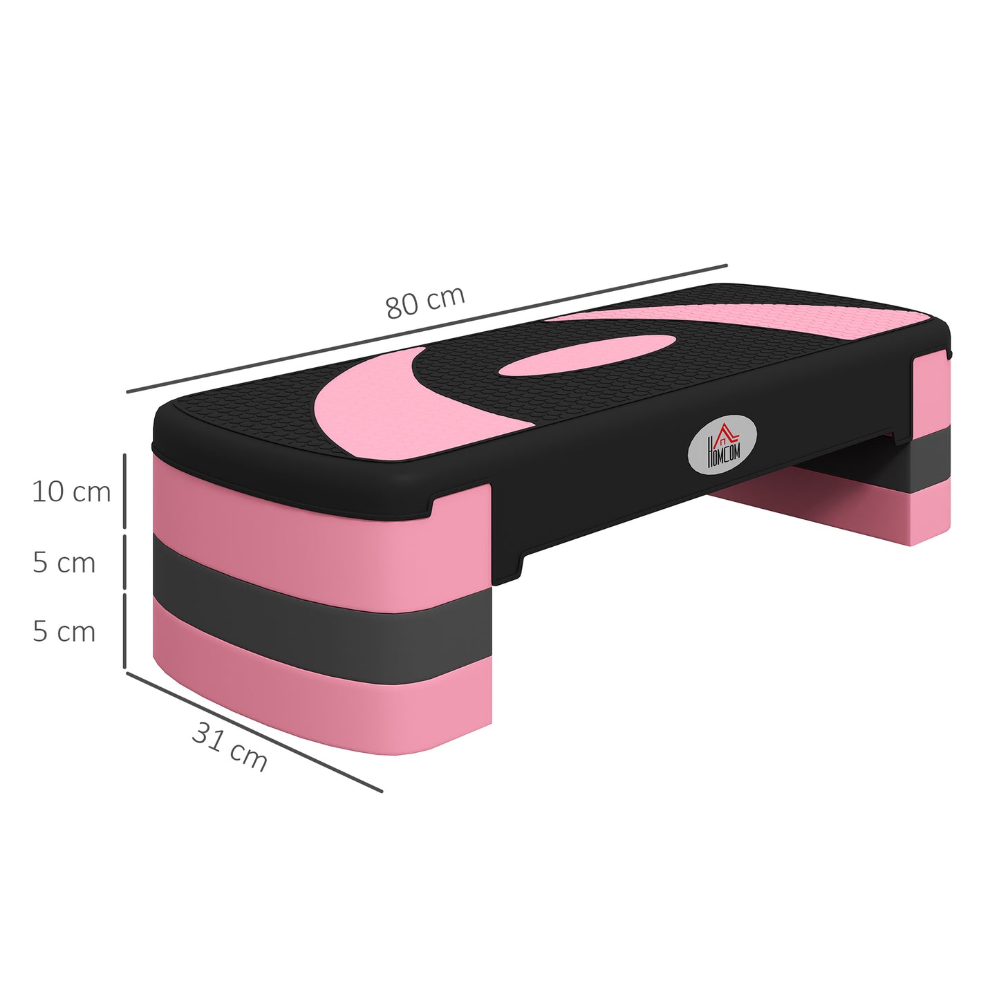 HOMCOM Aerobik-Stepper, höhenverstellbar, 80 x 31 x 10/15/20 cm, bis 150 kg, Schwarz/Rosa/Grau