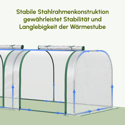 Outsunny Foliengewächshaus, drei aufrollbare Türen, Stahlrahmen, transparent, 295 x 100 x 80 cm