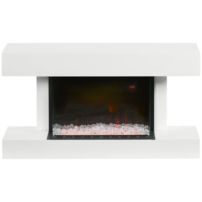 HOMCOM Elektrokamin, Wandkamin mit Heizung 2000 W, LED 3D-Flammeneffekt, Kristalle, in 11 Farben mit 3 Helligkeitsstufen, Elektrischer Kamin mit Fernbedienung, Timer, Wandmontage, Weiß