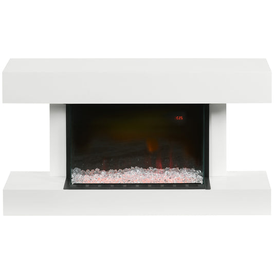 HOMCOM Elektrokamin, Wandkamin mit Heizung 2000 W, LED 3D-Flammeneffekt, Kristalle, in 11 Farben mit 3 Helligkeitsstufen, Elektrischer Kamin mit Fernbedienung, Timer, Wandmontage, Weiß