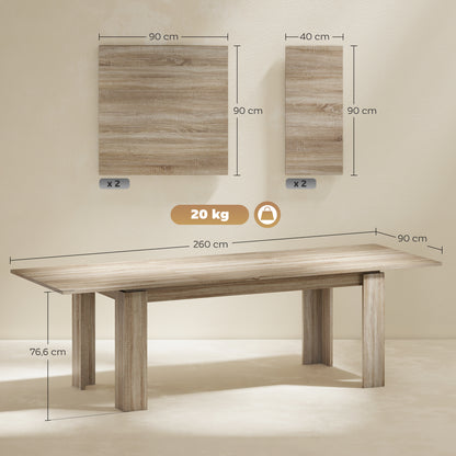 HOMCOM Ausziehbarer Esstisch, von 180 auf 260 cm erweiterbar, für 6-10 Personen, Holz