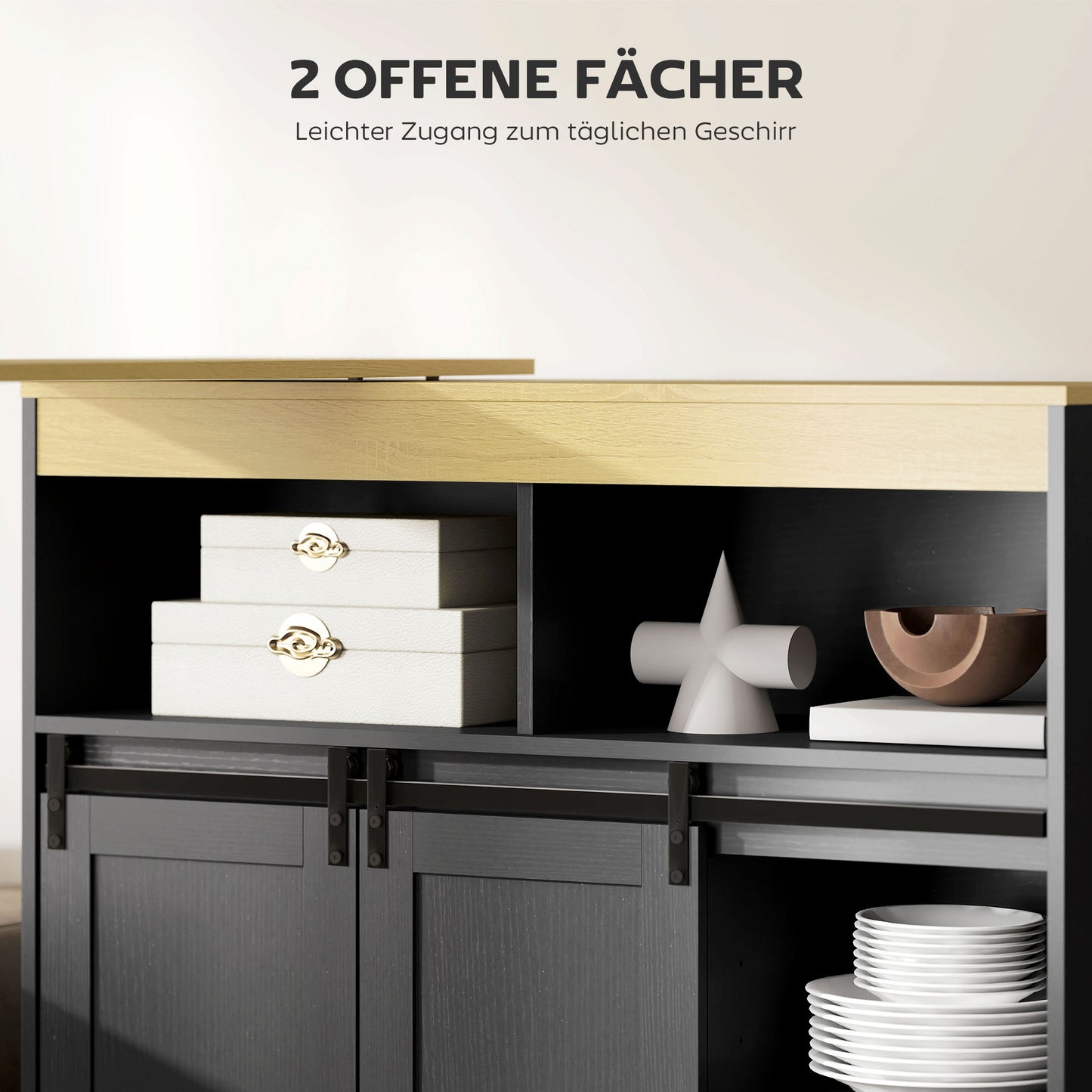 HOMCOM Ausziehbarer Bartisch, zu L-Form umwandelbar, viel Stauraum, 3 verstellbare Regale, Spanplatte, MDF, Schwarz