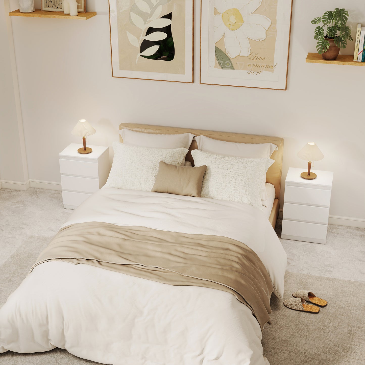 HOMCOM Nachttisch, 2er Set Beistelltisch mit 3 Schubladen, Nachtschrank, Nachtkommode für Schlafzimmer, Wohnzimmer, 40 x 30 x 59,5 cm, Weiß