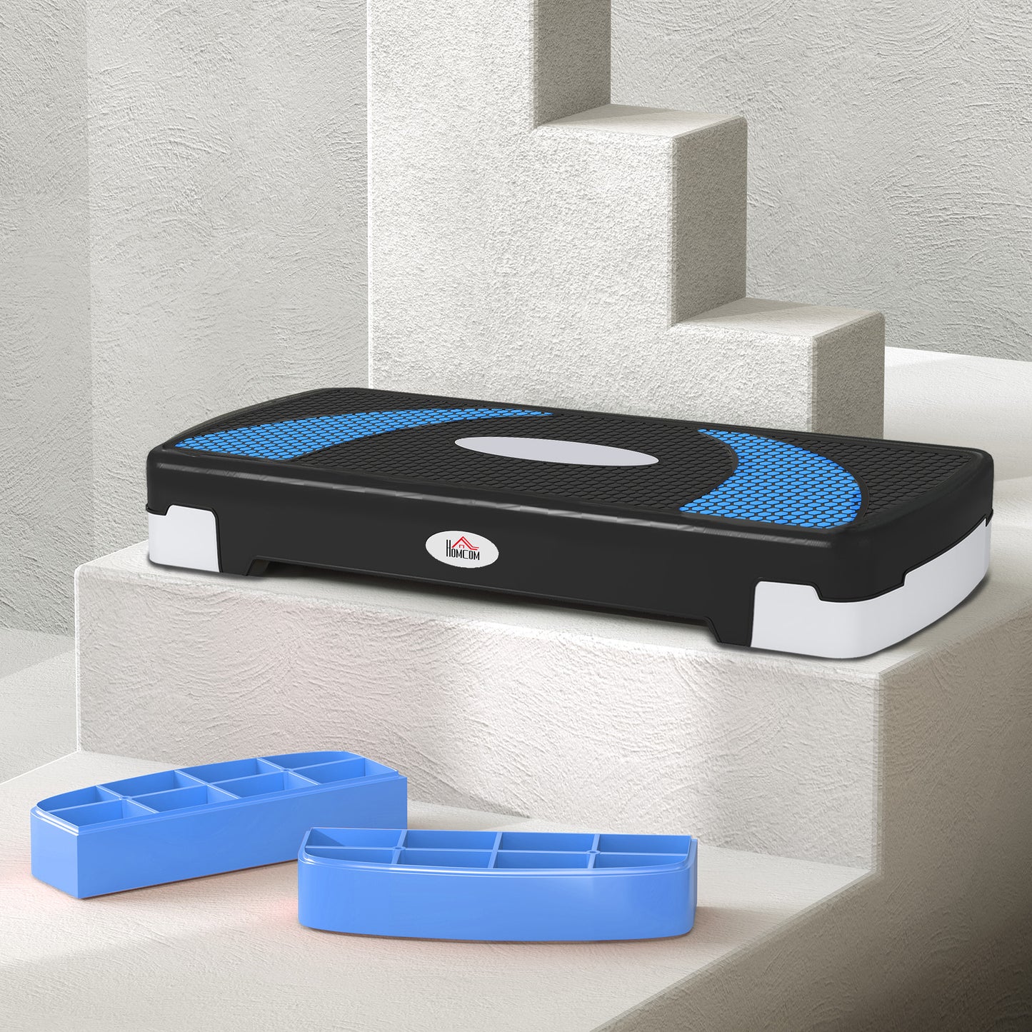 HOMCOM Aerobic-Stepper 3-stufig höhenverstellbar 80 x 31 x 20 cm Schwarz+Hellblau+Grau