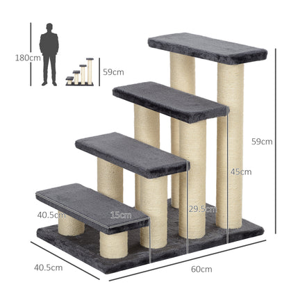 PawHut Hundetreppe 4 Stufen 59 cm Hoch Haustiertreppe für Katze und Hunde Hunderampe Katzentreppe Einstiegshilfe für Bett, Soffa, Soffa Grau