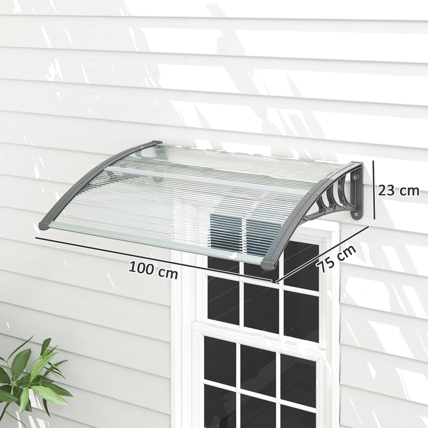 Outsunny Vordach, Haustürvordach, Überdachung für Eingänge und Fenster, 100L x 75B x 23H cm, Silber