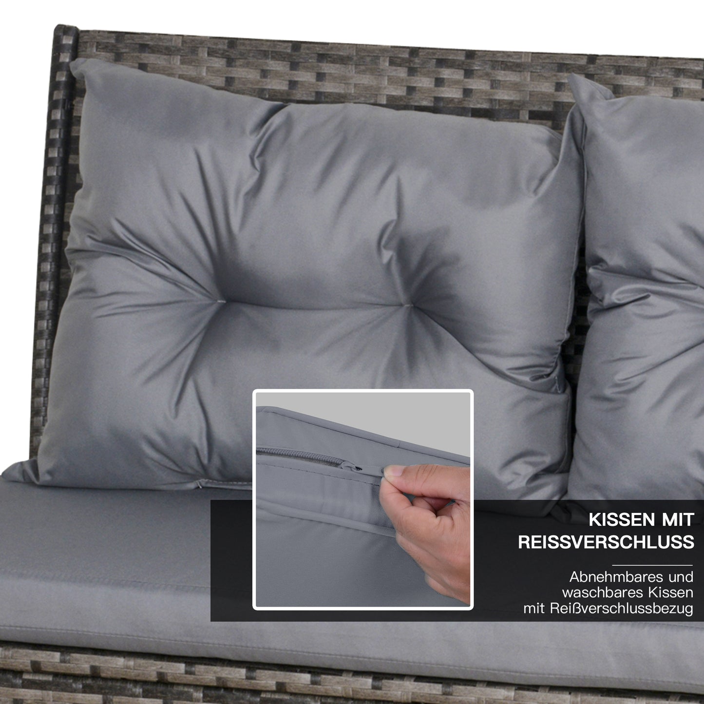 Outsunny Gartenmöbel-Set från PE-Rattan, för 5 personer, Rattan-Lounge-Set, abnehmbare Polster, Grau + Braun