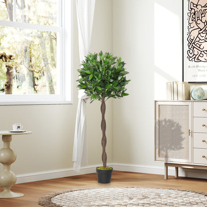 Outsunny 2er-Set Künstlicher Lorbeerbaum, 120 cm, Kunstpflanzen im Zementtopf, Kunststoff-Pflanzen für drinnen und draußen, Grün