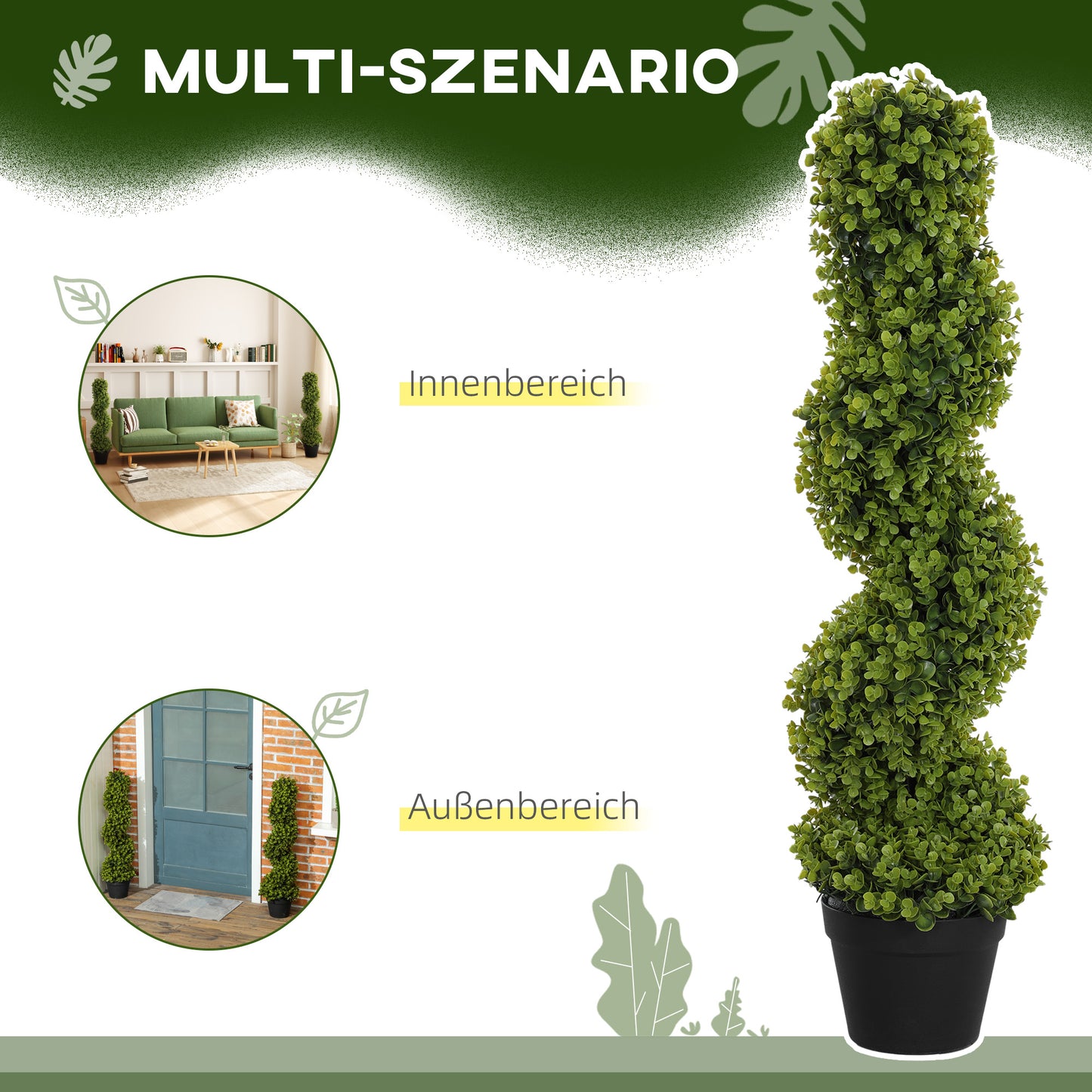HOMCOM 2er-Set Dekorative Pflanze, Kunstpflanzen in Töpfen, Künstliche Pflanzen für Zuhause, Indoor, Outdoor, 90 cm, Grün
