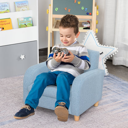 HOMCOM Kindersessel Kindersofa mit Leinen-Optik, massiven Holzfüßen Sessel aus Schaumstoff Kinderstuhl für Kinderzimmer, Spielzimmer, 49 x 45 x 44 cm, für Kinder 3-5 Jahre Blau