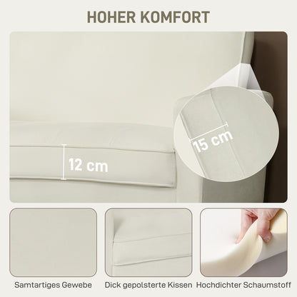 HOMCOM 2-Sitzer-Sofa, Doppelsitzsofa mit Kautschukholzbeinen, Polstersofa für Wohnzimmer, Schlafzimmer, Cremeweiß