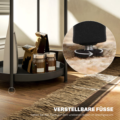 HOMCOM Runder Beistelltisch mit Regalboden, 2-stufiger Kaffeetisch für Wohnzimmer, Schlafzimmer, kleine Räume, Metall, Schwarz