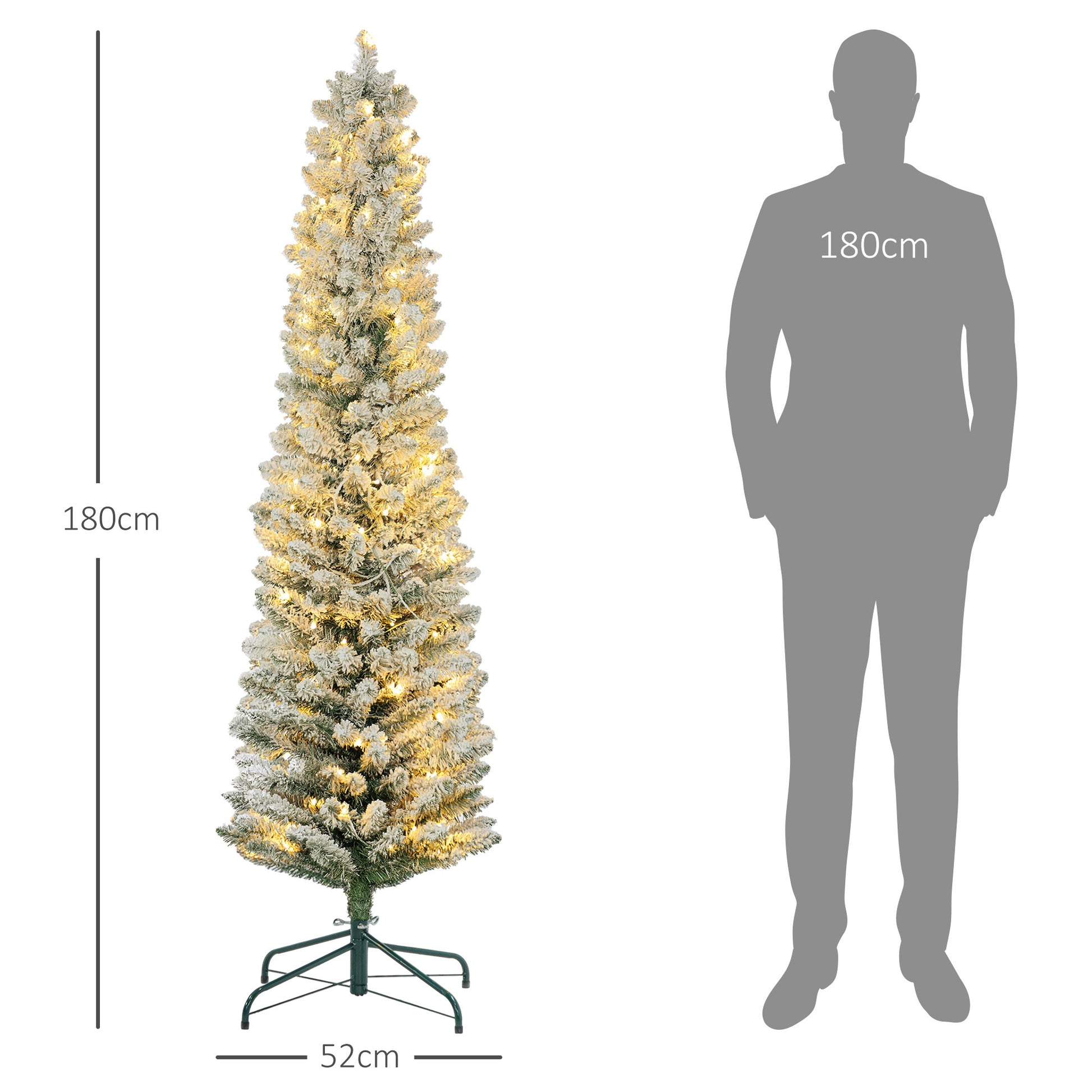 HOMCOM Weihnachtsbaum 180 cm, LED-Lichterkette, Kunstkette, flammhemmend, Metallbasis, Grün