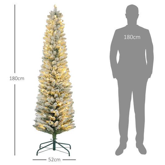 HOMCOM Weihnachtsbaum 180 cm, LED-Lichterkette, Kunstkette, flammhemmend, Metallbasis, Grün
