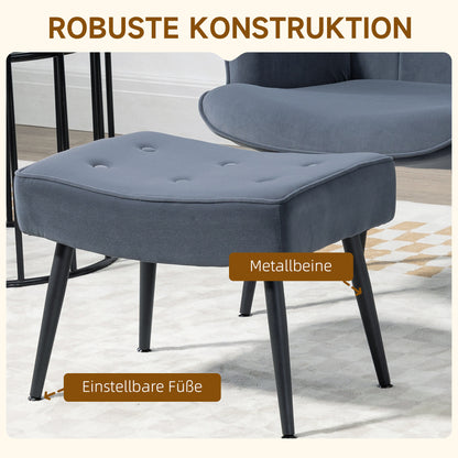 HOMCOM Sessel mit Ottomane, bis 120 kg. Knopfheftung, Dunkelgrau