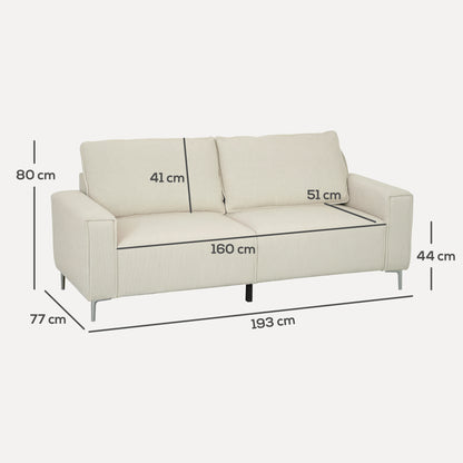 HOMCOM Modernes 3-Sitzer-Sofa, Weiche Couch mit Rückenkissen, Polstersofa für Wohnzimmer, Schlafzimmer, Homeoffice, Cremeweiß