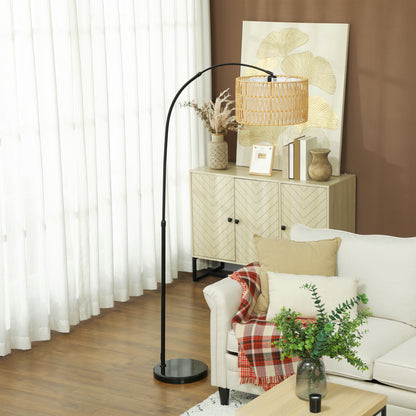 HOMCOM Stehlampe mit Hanfseil-Schirm, höhenverstellbar, Fußschalter, Metall, Schwarz