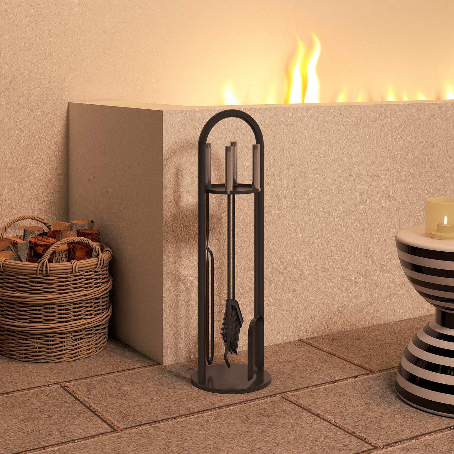 Outsunny Kaminbesteck Set 5 teilig Kaminzubehör mit Besen, Schaufel, Schürhaken Zange Ständer