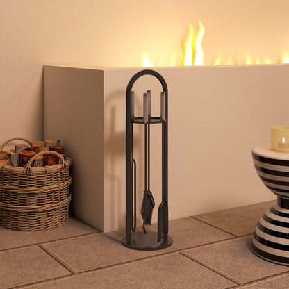 Outsunny Kaminbesteck Set 5 teilig Kaminzubehör mit Besen, Schaufel, Schürhaken Zange Ständer