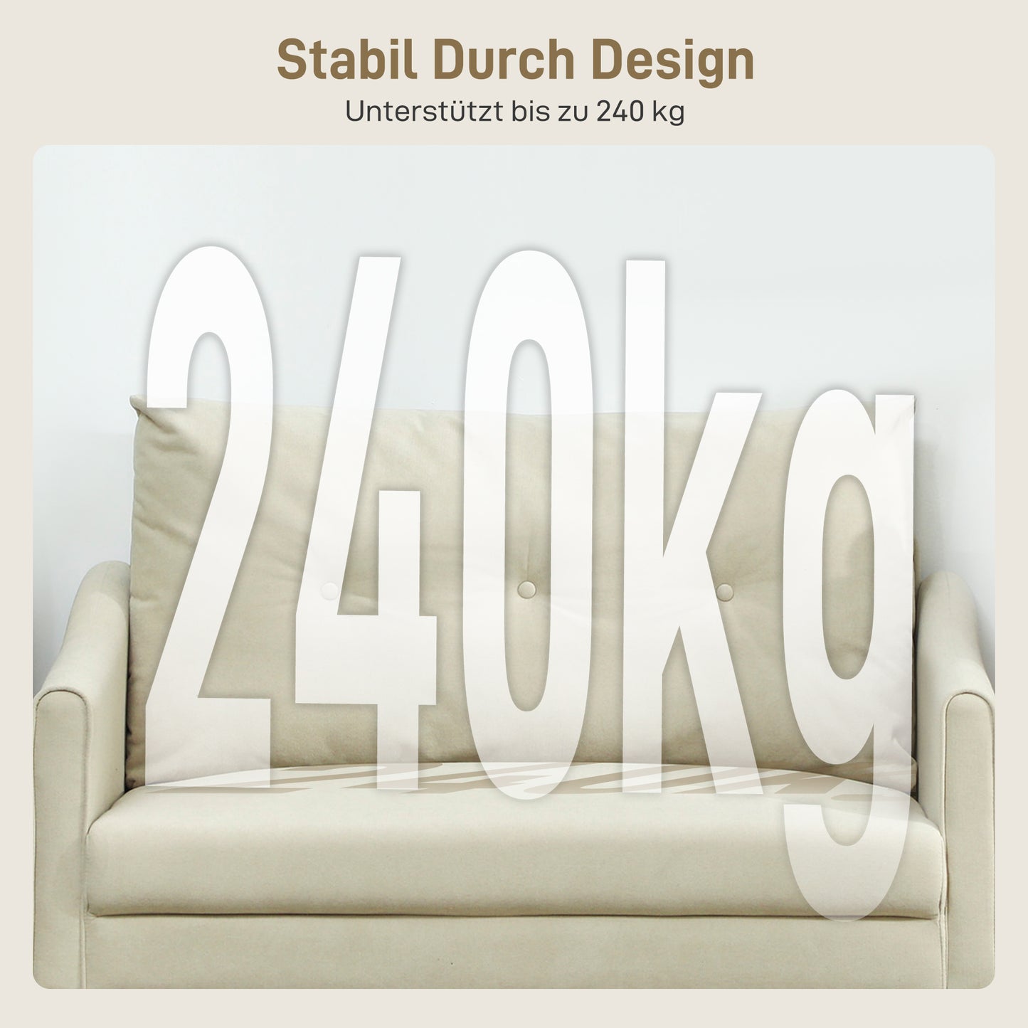HOMCOM 2-Sitzer-Sofa mit Schaumstoff-Polsterung und Stoffbezug, für Wohnzimmer, Schlafzimmer, Metallrahmen, Cremeweiß