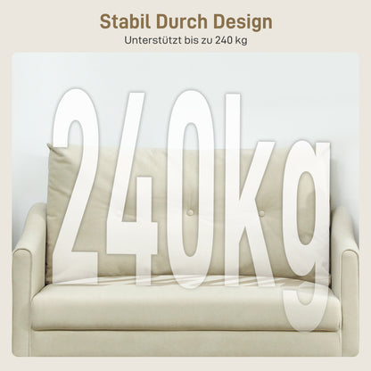 HOMCOM 2-Sitzer-Sofa mit Schaumstoff-Polsterung und Stoffbezug, für Wohnzimmer, Schlafzimmer, Metallrahmen, Cremeweiß