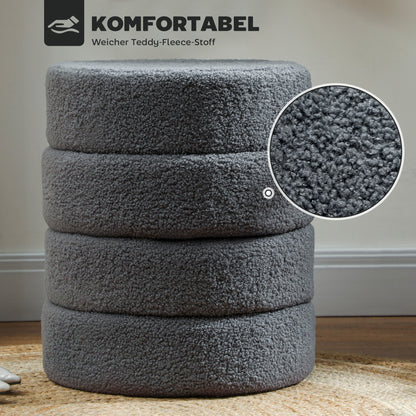 HOMCOM Hocker, rund, Teddyfleece, bis 120kg, Φ40x45H cm, Dunkelgrau