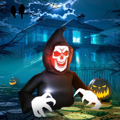 Outsunny Aufblasbare Halloween-Dekoration, Sensenmann, LED-Leuchten, Gebläse, Kabel