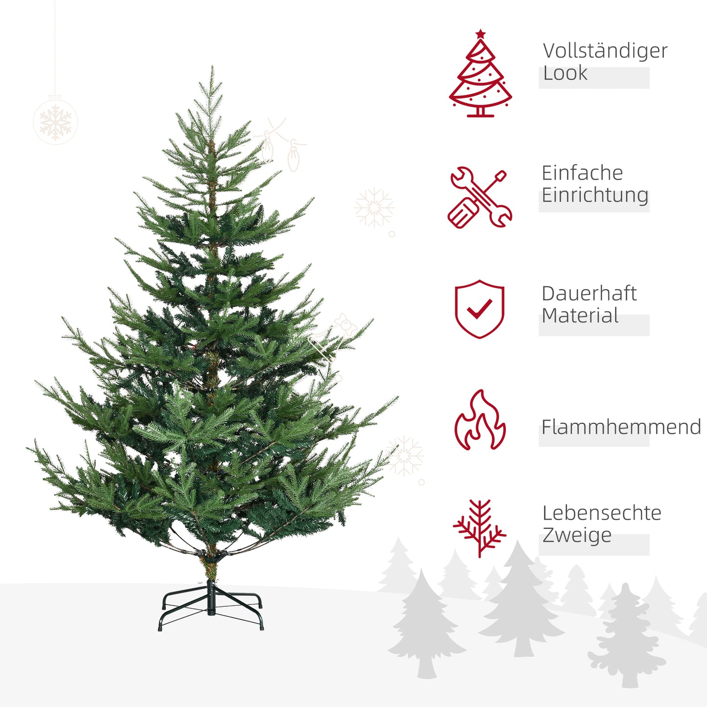HOMCOM Künstlicher Weihnachtsbaum 180 cm Kieferbaum künstlich mit 795 Spitzen, klappbar Füße Stahlrahmen