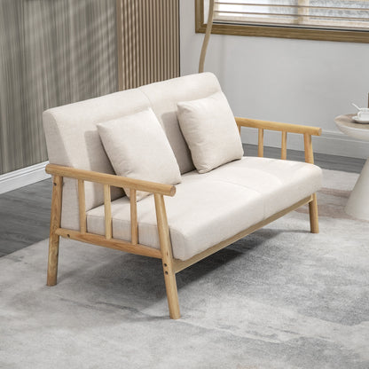 HOMCOM 2-Sitzer Sofa, Stoffbezug in Leinenoptik, kompakt, bis 200 kg, Holzrahmen, 123L x 69B x 74H cm, Beige