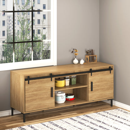 HOMCOM 200 cm Schiebetür Komplettset Schiebetürsystem mit Bodenführung, Schiebetür Laufschiene, Laufrollen Schiebetürbeschlag aus Kohlenstoffstahl für Doppelschiebetür