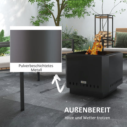 Outsunny Feuerschale Feuerstelle, inkl. Schürhaken, 48 x 48 x 41 cm, Schwarz
