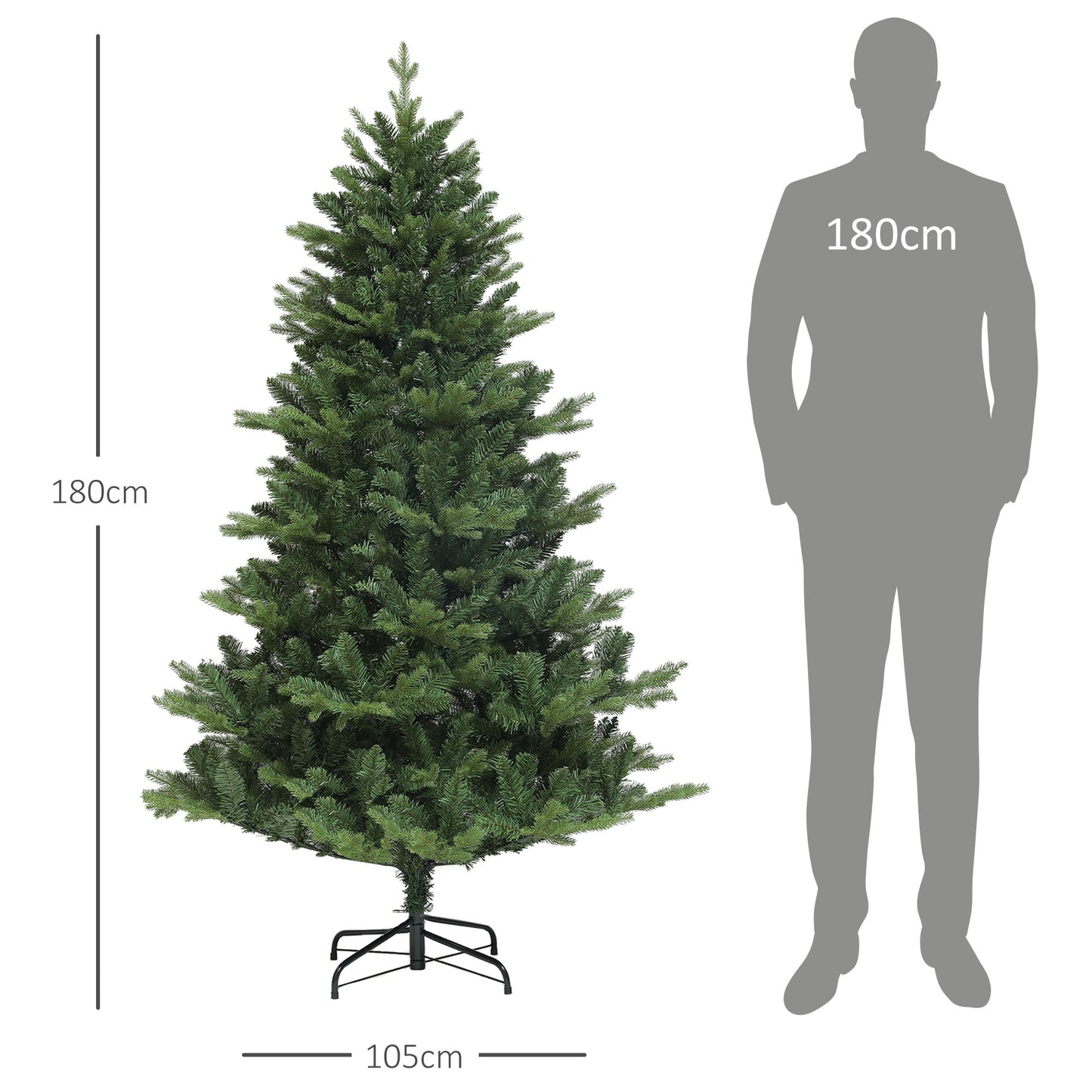 HOMCOM Weihnachtsbaum, Kunsttanne, naturgetreu, breit & üppig, 180 x Φ105 cm, Grün