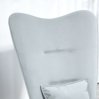 HOMCOM Schaukelstuhl, weicher Bezug in Samtoptik, mit Lendenkissen, bis 120 kg belastbar, 67 x 85 x 112 cm, Hellgrau