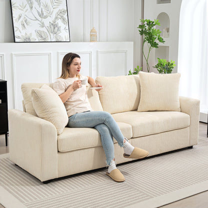 HOMCOM 3-Sitzer-Sofa mit Zierkissen, Cordsofa für Wohnzimmer, Schlafzimmer, 212 cm breit, Cremeweiß