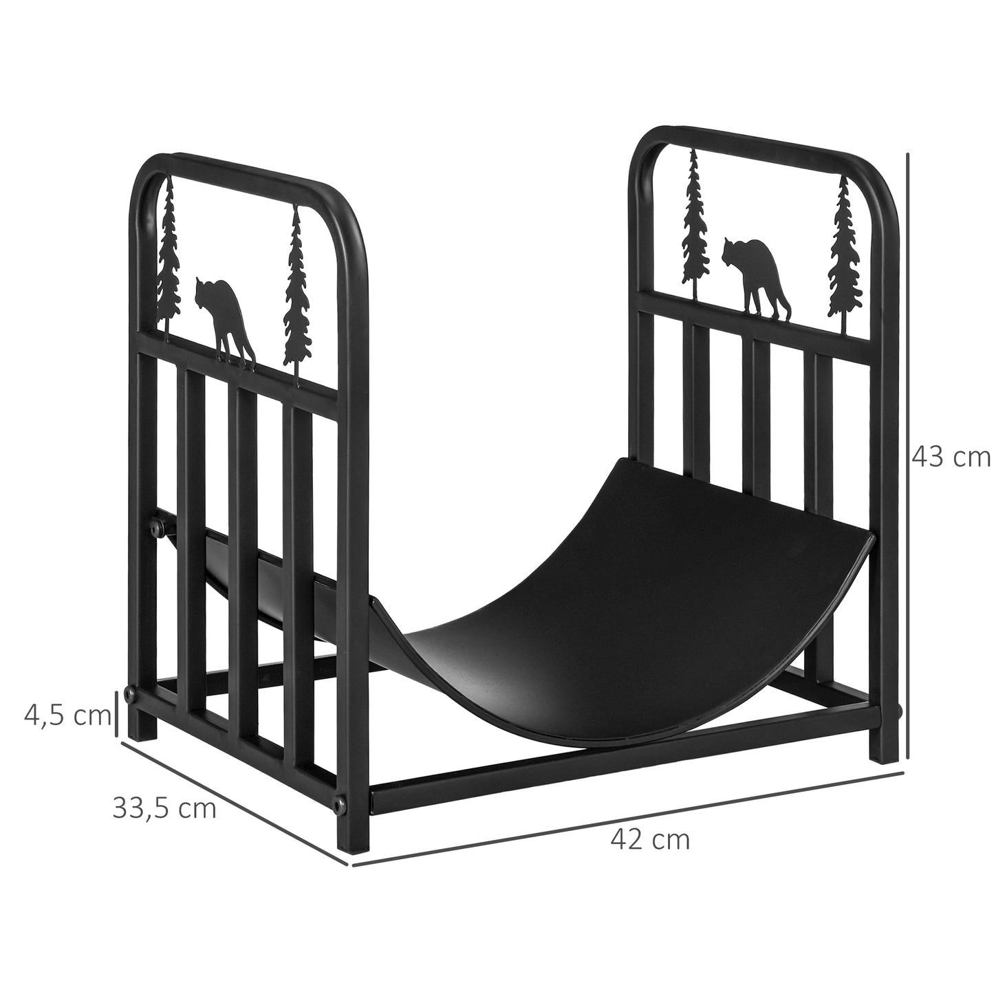 Outsunny Brennholzgestell, Baum- und Bärenszene, Metallstruktur, erhöhte Bodenplatte, 42x33,5x43 cm, Schwarz